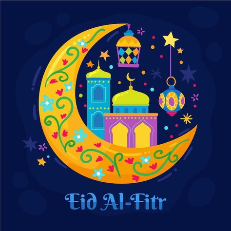 Hand drawn eid al-fitr illustration | Free Vector #Freepik #freevector #islamic #hand-drawn #ramadan #celebration Eid Mubarak Illustration, Poster Islam, Certificate Design Inspiration, Identity Artwork, Eid Mubarak Pic, Poster Ramadhan, Fitr Eid, Festival Paint, Eid Background