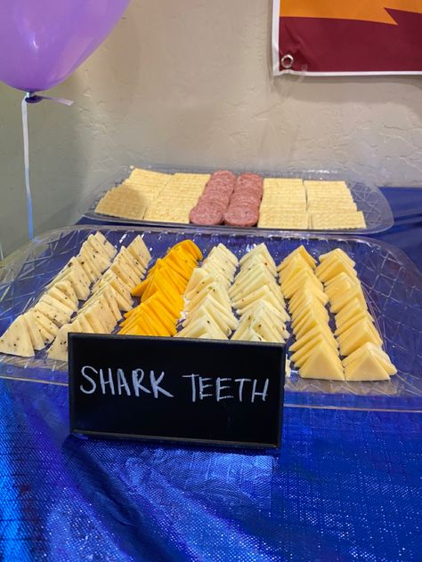 Nemo Birthday Food Ideas, Aquarium Theme Party, Shark Themed Birthday Party Boys, Fish Theme Decorations, Shark Theme 2nd Birthday Party, 2nd Birthday Nemo Theme, Shark Birthday Party Snacks, Two The Ocean Birthday Theme, Under Sea Party Ideas