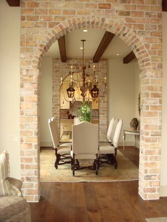 Exposed Brick Kitchen, Brick Archway, Dining Ideas, Brick Arch, Brick Kitchen, Casas Coloniales, Exposed Brick Walls, Exposed Brick, Kitchen Colors