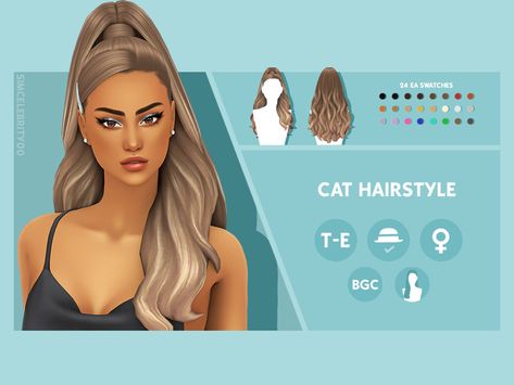 The Sims Resource - Cat Hairstyle Cat Hairstyle, Hairstyle Clips, Sims 4 Cat, Ariana Grande Ponytail, Ariana Grande Hair, Mod Hair, Sims Packs, Pelo Sims, Download Hair