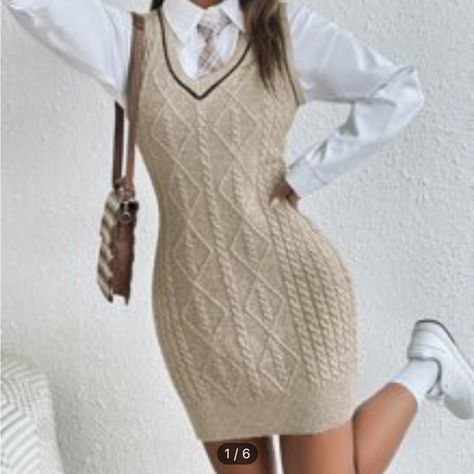 Like Brand New Cable Knit Jumper Dress, Knitted Jumper Dress, Sweater Dress Casual, Cable Knit Sweater Dress, Sleeveless Knit Dress, Sleeveless Sweater Dress, Cable Knit Jumper, Shein Dress, Sweater Dresses