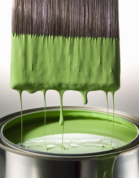 Green Low VOC paint dripping off of big paint brush Low Voc Paint, Healthy Bedroom, Painting Logo, Organic Compounds, American Paint, Interior House Colors, Paint Photography, 3d Painting, Drip Painting