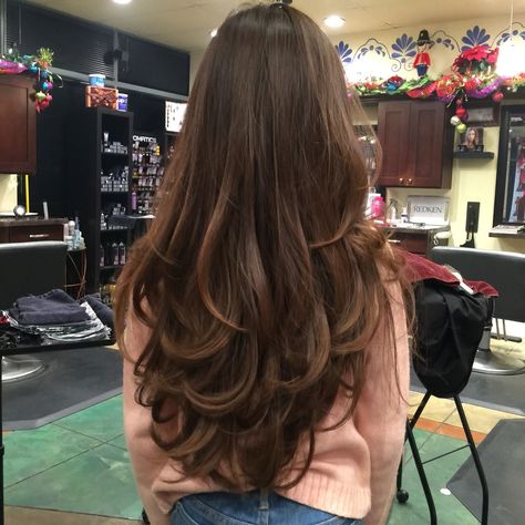 Long Hair With Face Frame And Layers, Straight Hair To Layered Hair, Butterfly Haircut Face Frame, Layers Brunette Long Hair, Pretty Layers For Long Hair, Layered Waist Length Hair, Long Layer Highlights Hairstyles, Fun Layers For Long Hair, Round Layers Haircut Long Hair