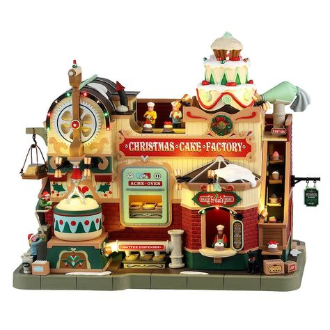 Christmas Cake Factory Music Building, Lemax Christmas Village, Lemax Village, Mechanical Room, Lemax Christmas, Festive Desserts, Cake Factory, Christmas Villages, Christmas Village