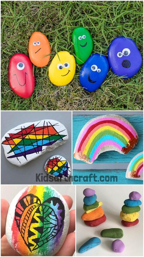 Rock Painting For Kids, Rock Tutorial, Painted Rock Ideas, Whimsical Animals, Rock Painting Ideas, Rainbow Paint, Rainbow Tree, Toddler Arts And Crafts, Painted Rainbow