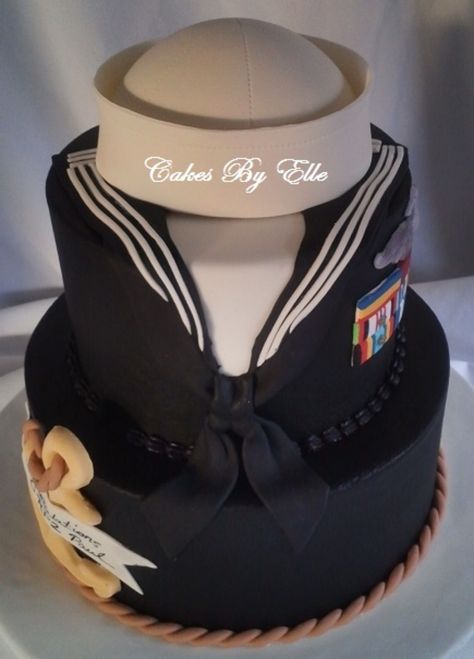 Image result for cake idea leaving for the navy Navy Theme Cake, Us Navy Party, Navy Party Themes, Military Send Off Party Ideas, Navy Cupcakes, Sailor Cake, Navy Cakes, Military Retirement Parties, Army Cake