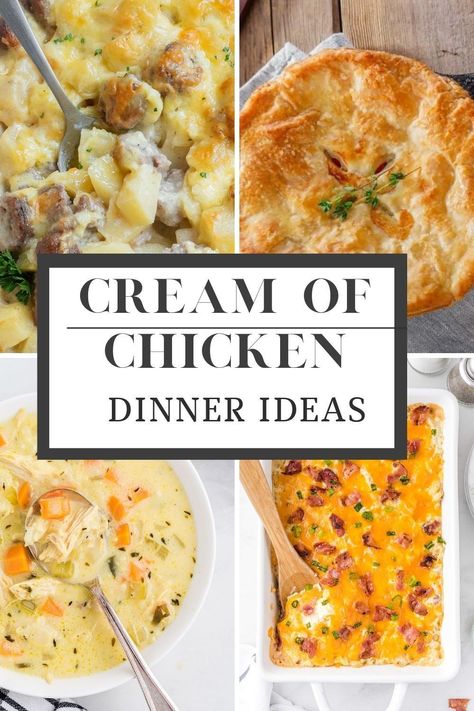 I don't know why I forget about cream of chicken recipes because they are always so good. As I travel a lot, when I get home after being away I want comfort food, and I don't want to have to work too hard to get it! These recipes are all easy and delicious! Cream Of Chicken Soup With Rice, Cream Of Chicken Soup Recipes Cambells, Chicken Recipes With Cream Of Chicken, Recipes Using Cream Of Chicken Soup, Baked Chicken With Cream Of Chicken Soup, Recipes With Cream Of Chicken Soup, Recipes With Cream Of Chicken, Boneless Recipes, Cream Of Chicken Soup Recipes