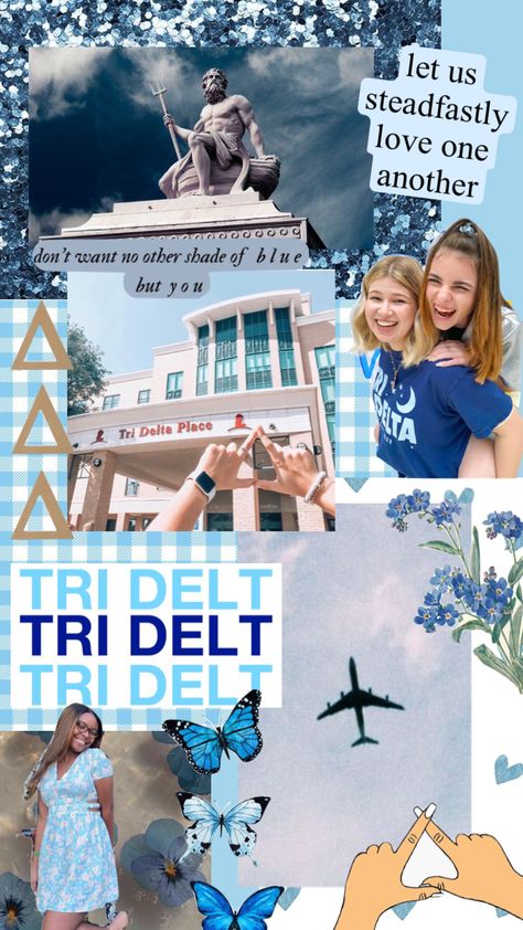 #tridelta #aesthetic #moodboard #collage #summer #blue #sorority #rush Sorority Collage, Delta Aesthetic, Sorority Aesthetic, Tri Delt, Moodboard Collage, Sorority Pr, Sorority Rush, Tri Delta, Aesthetic Moodboard