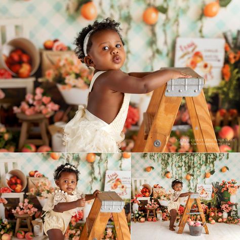 Peach Photoshoot, Peach First Birthday, First Birthday Milestone, First Birthday Pictures, Simple Portrait, Birthday Milestone, Themes Photo, Sweet Peach, Babies First Year