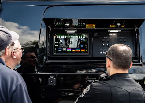 Allow unmanned pilots to focus on the tasks at hand inside the TRIDENT mobile command center while command staff and other operators get a live look from the I/O panel on the side of the vehicle. Start building your own custom TRIDENT series vehicle at flymotionus.com/trident-series/! Mobile Command Center Vehicles, Mobile Command Center, Commercial Van, Command Center, Pilots, Siding, Vehicles, Van, Building