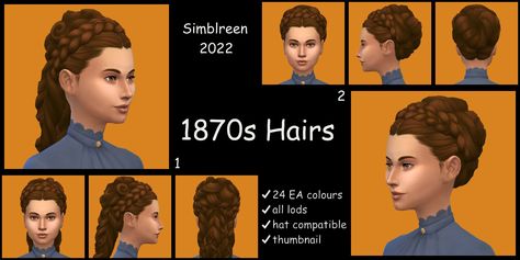 Sims 4 History Cc, Sims 4 Cc Victorian Hair, 1880s Hairstyles, Sims 4 Victorian Cc, 1880s Hair, 1890s Hair, Marie Antoinette Hair, 19th Century Hair, Sims 4 Decades Challenge