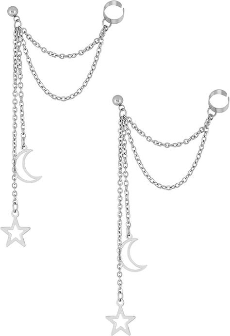 Amazon.com: Sacina Goth Punk Silver-tone-Tone Moon and Star Earrings, Ear Cuff Earrings, Gothic Earrings, Punk Earrings, Emo Earrings, Grunge Earrings, Christmas Jewelry Gifts for Women: Clothing, Shoes & Jewelry Earrings Emo, Emo Earrings, Earrings Grunge, Emo Jewelry, Grunge Earrings, Earrings Punk, Ear Cuff Earrings, Earrings Gothic, Punk Earrings