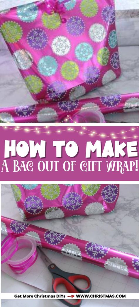 How to Make a Bag out of Gift Wrap DIY How To Make A Gift Bag Out Of Gift Wrap, Gift Wrap Bag Ideas, How To Fold Wrapping Paper Into A Bag, Pouch Gift Wrapping Ideas, Making Bags Out Of Wrapping Paper, Gift Wrapping Paper Bag, How To Make Gift Bag From Wrapping Paper, Make A Gift Bag Out Of Wrapping Paper, How To Turn Wrapping Paper Into A Bag