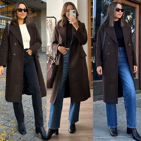 3 ways to style an oversized coat in chocolate brown from madewell with lifewithjazz for the fall autumn Chocolate Brown Coat Outfit Winter, Brown Suede Coat Outfit, Chocolate Brown Coat Outfit, Brown Wool Coat Outfit, Brown Coat Outfit, Euro Winter, Winter Coat Outfits, London Vibes, Classy Lady