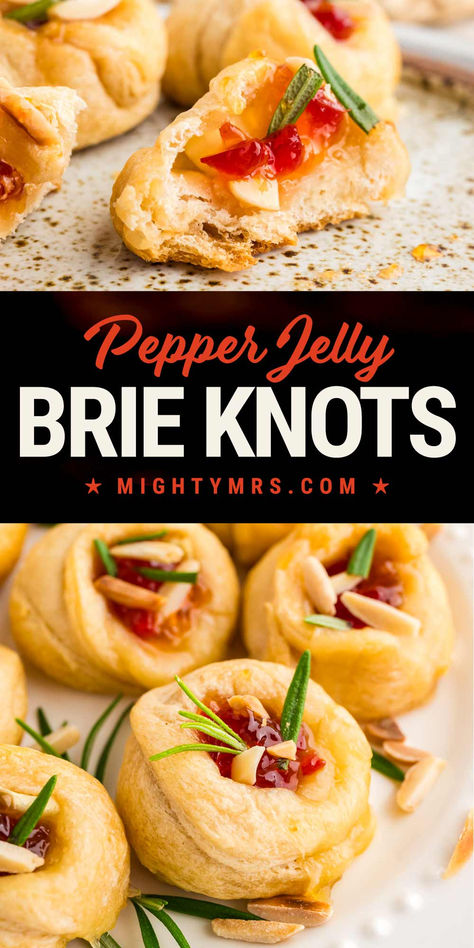 Baked Pepper Jelly Brie Knots Brie Pepper Jelly Appetizer, Brie And Pepper Jelly Appetizer, Pepper Jelly Brie, Brie Recipes, Homemade Bread Recipes Easy, Sweet Pepper, Easy Appetizers, Party Appetizers Easy, Pepper Jelly