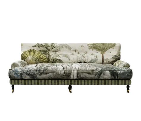 Neoclassical Sofa, Printed Fabric Sofa, Anthropologie Sofa, Unique Sofa Design, Luxurious Sofas, Exotic Aesthetic, Painted Antique Furniture, French Sofa, Unique Sofas