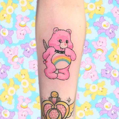 Care Bear Tattoo, Cute Halloween Tattoos, Grumpy Care Bear, Care Bear Tattoos, Abstract Tattoo Ideas, Bear Tattoo Designs, November Books, Books Open, Leg Tattoos Women