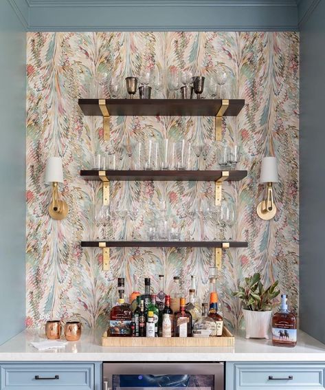 Lee Jofa wallpaper Lee Jofa Wallpaper, Bar Nook, Home Bar Design, Mulberry Home, Built In Bar, Bold Wallpaper, Wet Bars, Derby Day, Lee Jofa