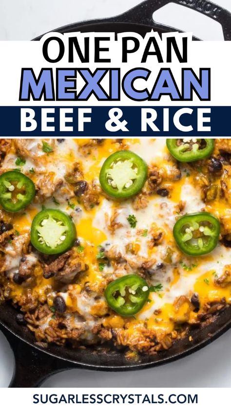 Dive into flavor with our Flavorful One-Pan Mexican Beef and Rice Skillet! This easy recipe combines tender ground beef, aromatic onions, garlic, and a medley of corn, black beans, and rice, all simmered in taco seasoning and chicken broth. Perfect for a Mexican fiesta or a cozy family dinner, it's versatile, budget-friendly, and simple to make. Skip the takeout and enjoy a homemade meal that's as satisfying as it is delicious. Learn how to make it step-by-step and savor every bite! Mexican Beef And Rice Soup, Mexican Beef And Rice Skillet, Mexican Fiesta Food, Honey Glazed Pork Chops, Beef And Rice Skillet, Rice Skillet Meals, Fiesta Food, Minced Meat Dishes, Lazy Dinners