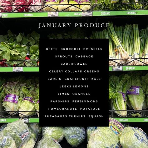 JANUARY PRODUCE 🥦🍋🥔 Swipe to see the full list and follow for some amazing recipes to come! | Instagram January Produce, Green Garlic, Collard Greens, Parsnips, Amazing Recipes, The Maker, Lemon Lime, Leeks, Brussel Sprouts