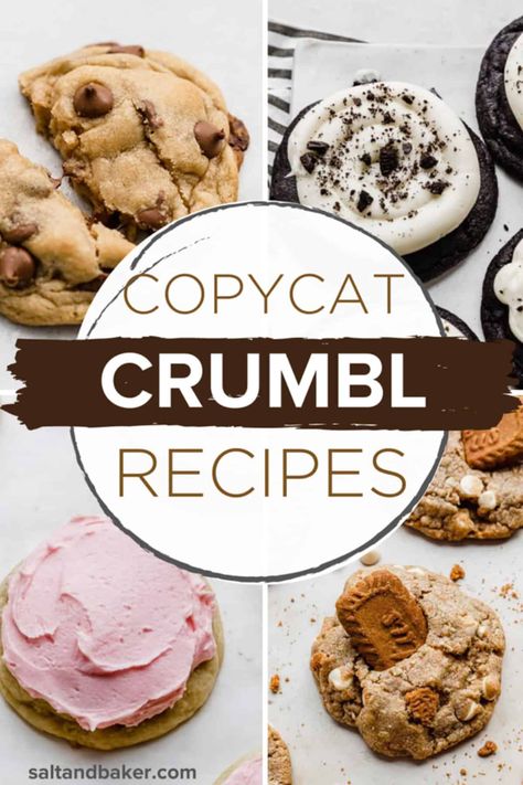 Cookie Copycat Recipes, Crumbl Cookie Recipes, Crumbl Recipes, Copycat Crumbl Cookie, Crumbl Cookie Copycat, Different Types Of Cookies, Types Of Cookies, Cookies And Cream Milkshake, Crumble Cookie Recipe