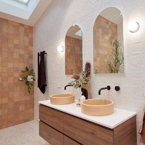 Terracotta Bathroom, Bowl Basin, Concrete Basin, Recessed Wall, Feature Tiles, Rooms Reveal, Bathroom Renos, Guest Bathroom, Bathroom Styling