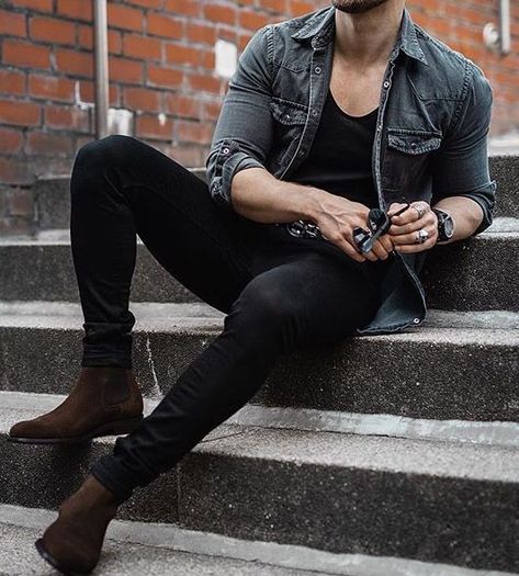 Men’s Dark Fashion, Male Street Fashion, Mens Dress Outfits, Mens Casual Outfits Summer, Men Fashion Casual Shirts, Stylish Men Casual, Stil Inspiration, Mens Fashion Casual Outfits, Herren Outfit