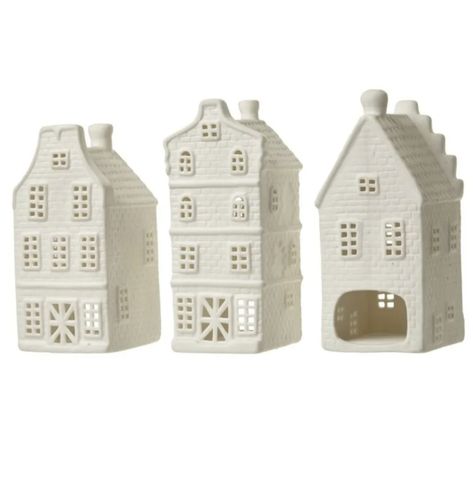 A truly stunning Set of White Porcelain Tealight Houses inspired by the current cottagecore trend, each with a unique style as seen along the Dutch canals. Add a standard tealight inside and watch the windows�… Clay Tealight Holder, Dutch Style, Twinkly Lights, Canal House, Unglazed Porcelain, Candle Plate, Candle Displays, T Lights, Ceramic Houses