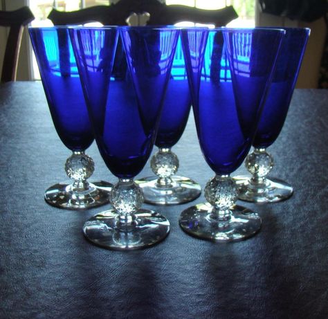 5 Morgantown Golf Ball 12 Ounce Iced Tea Glasses Stemware Cobalt (Ritz) Blue Iced Tea Glasses, Tea Glasses, Stemware, Golf Ball, Iced Tea, Cobalt, Chips, Golf, Tea