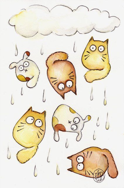 Image Chat, Raining Cats And Dogs, Cool Ideas, Cats Illustration, Cats And Dogs, Cat Illustration, All About Cats, Cat Drawing, Cartoon Cat