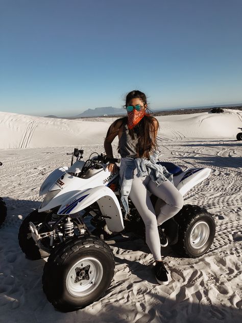 Sand dunes, quad biking outfit, 4 wheeler, outdoor, South Africa, Atlantis dunes Quad Biking Outfit, Biking Outfits, Outfit Ideas Modest, Quad Biking, Hors Route, Atv Riding, Biking Outfit, Ski Doo, Quad Bike