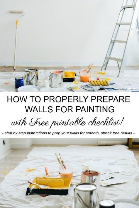 How to PROPERLY prepare walls for painting with FREE Printable painting checklist! Includes step by step instructions for smooth, streak-free painted walls! #diy #tutorial #paint #walls #howto #printable #freestuff #homeimprovement #renovation #decor #decorideas Checklist For Painting A Room, How To Paint A Room Step By Step, Supplies For Painting A Room, How To Prepare Walls For Painting, How To Paint A Room Fast, Steps To Painting A Room, Painting Checklist, Preparing Walls For Painting, Room For Painting