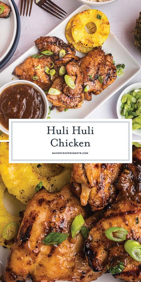 A staple in Hawaii, this EASY Huli Huli Chicken is cooked right on the grill and topped with a sweet sauce that is full pineapple flavor! Hawaii Chicken Pineapple, Polynesian Recipes, Huli Huli Chicken Recipe, Hawaiian Bbq Chicken, Hawaii Recipes, Chicken Recipe Easy, 2024 Meals, Hawaiian Chicken Recipes, Huli Chicken