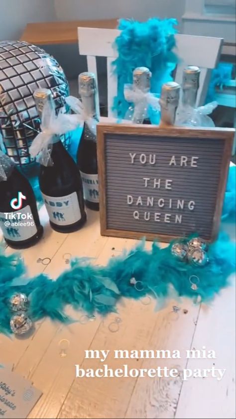 Abba Theme Hen Party, Mama Mia Aesthetic Bachelorette Party, Momma Mia Theme Bachelorette Party, Mamma Mia Aesthetic Bachelorette Party, Mamma Mia Bachelorette Party Games, Abba Hen Do, Mamma Mia Bachelorette Party Decorations, Abba Hen Party, Abba Bachelorette