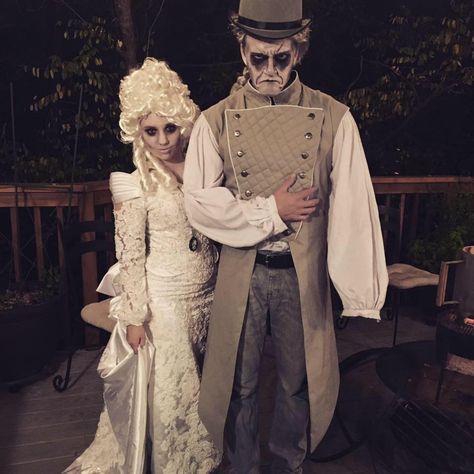 Victorian Ghost Costume- Nick and Shae Victorian Zombie Costume, Victorian Ghost Costume, Victorian Vampire Costume, Addams Makeup, Graveyard Book, Zombie Dance, Victorian Ghost, Addams Family Musical, Halloween Hombre