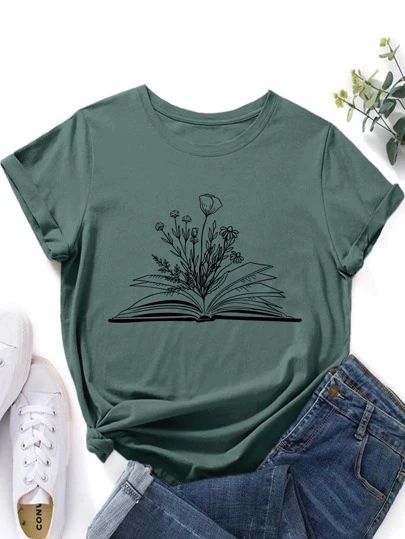 Printed Tee Women, Royal Blue Flowers, Women T Shirts, Print Tee, Cute Shorts, Crew Neck Shirt, Printed Tees, Fashion Online Shop, Womens Tees