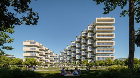 BIG reveals stepped housing overlooking Aegean Sea Big Architecture Bjarke, Bjarke Ingels Architecture, Form Development, Condominium Architecture, Urban Regeneration, Bjarke Ingels Group, Danish Architecture, Greek Columns, Timber Roof