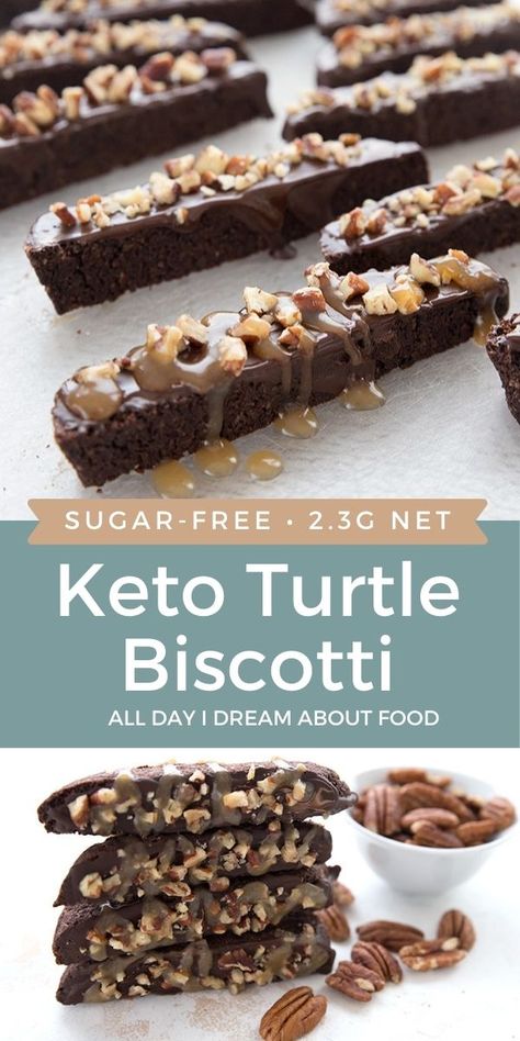 Turtle Biscotti, Chocolate Biscotti, Best Keto Recipes, Keto Cookie Recipes, Postre Keto, Keto Candy, Thm Desserts, Biscotti Recipe, Low Carb Cookies