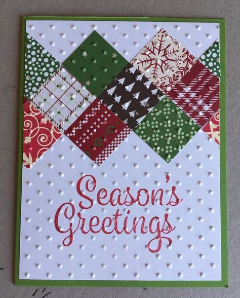 Homemade Cards Ideas Creativity Design, Christmas Cards Using Scraps Of Paper, Christmas Cards Homemade Handmade, Quilted Cards, Papercraft Christmas Cards, Chrismas Cards, Patchwork Cards, Quilt Cards, Christmas History