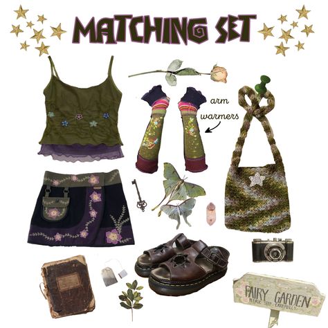 Fairy Garden Outfit, Summer Fairy Grunge, Green And Purple Outfit, Grunge Outfit Inspiration, Fairy Grunge Outfit, Garden Outfit, Fairycore Fashion, Pagan Fashion, Fairy Outfit