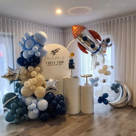 1st Birthday Rocket Theme, Rocket Ship Birthday Party, Space Party Decorations, Boys First Birthday Party Ideas, Boys 1st Birthday Party Ideas, Baby Birthday Decorations, First Trip Around The Sun, Space Theme Party, Astronaut Birthday