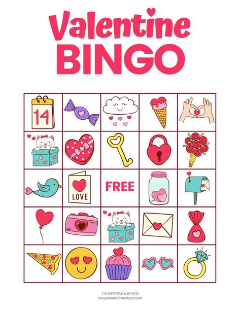 Valentine Bingo Free Printable, Bingo Printable Free, Wreaths Mesh, Free Printable Bingo Cards, Valentine Bingo, Kindergarten Valentines, Bingo For Kids, Valentinstag Party, Valentines Games