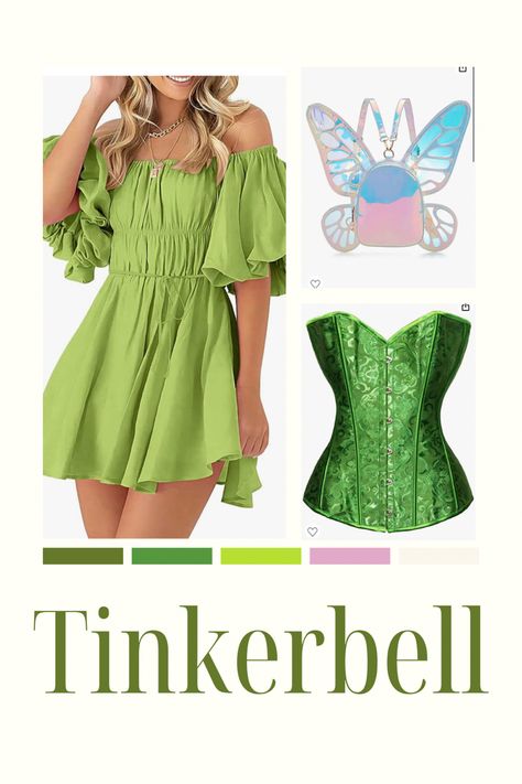 Green dress. Tinkerbell bound. Adult outfit. Tinkerbell Bounding, Tinkerbell Disneybound, Theme Park Fashion, Bounding Outfits, Cinderella 3, Tinkerbell Disney, Everyday Cosplay, Disney Halloween, 3rd Grade