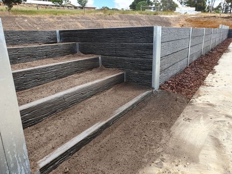 Concrete Sleeper Retaining Walls, Sleeper Wall, Sleeper Retaining Wall, Concrete Sleepers, Concrete Retaining Walls, Retaining Walls, Backyard Fences, Retaining Wall, Backyard Garden