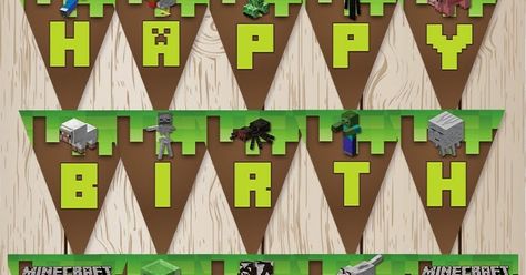 Minecraft Printables Free, Minecraft Party Food, Minecraft Party Decorations, Minecraft Printables, Minecraft Theme, Minecraft Banners, Party Crafts, Minecraft Birthday Party, Birthday Party Crafts