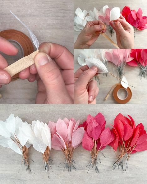 Valentine’s Day Leafy Ombre Branch Tutorial - Carte Fini Paper Flowers Valentines Day, Paper Tree Branches Diy, Paper Flower Branch, Paper Leaves For Bouquet, Handmade Flowers Crape Paper, Paper Projects Diy, Diy Leaves, Paper Flower Patterns, Paper Leaves