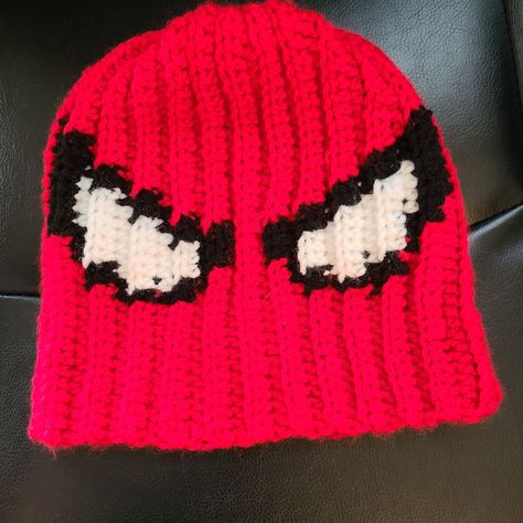 Handmade Spiderman Beanie Crocheted With 100% Acrylic Yarn. Machine Washable Tumble Dry Low. New Never Worn. Measurements Taken Laying Flat Are Approximate: Circumference 18" Heights 8" Idee Cosplay, Crochet Design Pattern, Crochet Fashion Patterns, Fun Crochet Projects, Diy Crochet Projects, Bag Crochet, Knitted Hat, Crochet Beanie, Free Crochet Patterns