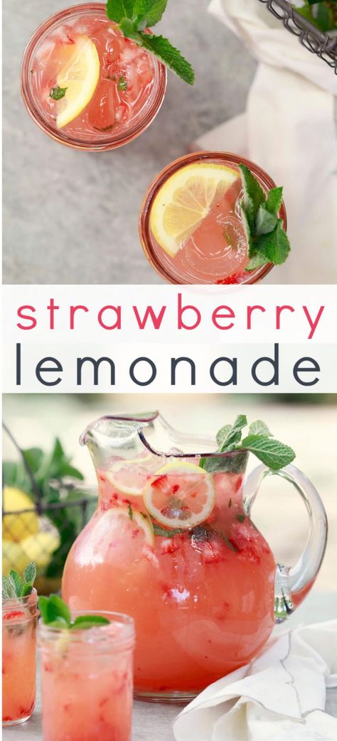 Summer Lemonade Recipes, Pink Lemonade Recipe, Strawberry Lemonade Punch, Easy Strawberry Lemonade, Pink Lemonade Recipes, Sugar Free Lemonade, Homemade Strawberry Lemonade, Strawberry Lemonade Recipe, Lemonade Punch