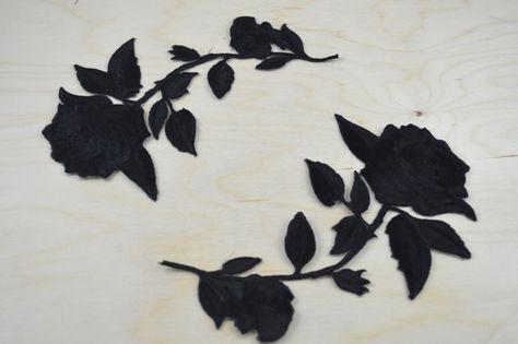 2 Black Embroidery Rose Patches/ Black Flower Applique with Iron-on Backing. Option for Mirrored Shape. Please Leave Note on Purchase Black Rose Embroidery, Black Flower Embroidery, Black Floral Embroidery, Rose Patch, Floral Patches, Hand Embroidery Tutorial, Rose Embroidery, Learn Embroidery, Hand Embroidery Design