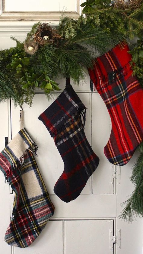 Nora Murphy Country House, Tartan Plaid Christmas, Nora Murphy, Unique Christmas Stockings, Plaid Christmas Stockings, Farmhouse Designs, English Christmas, Neighbor Christmas Gifts, Christmas Stockings Diy